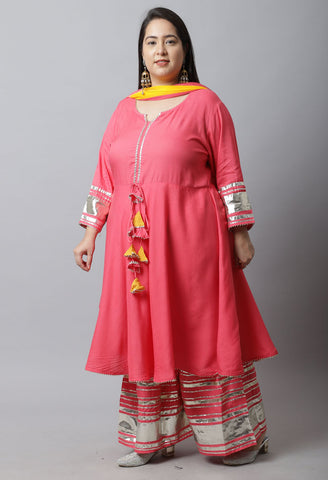 Pure Cambric Cotton Solid Plus Size Kurta Set With Dupatta