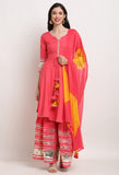 Pink Pure Cambric Cotton Floral Solid Kurta Set With Dupatta