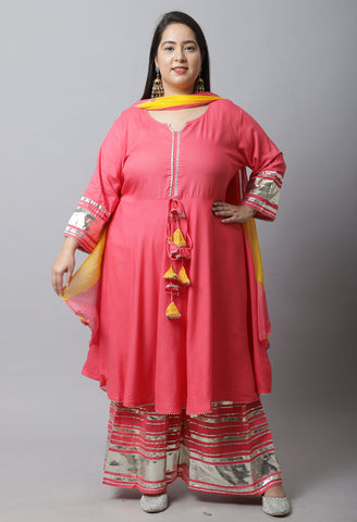 Pure Cambric Cotton Solid Plus Size Kurta Set With Dupatta