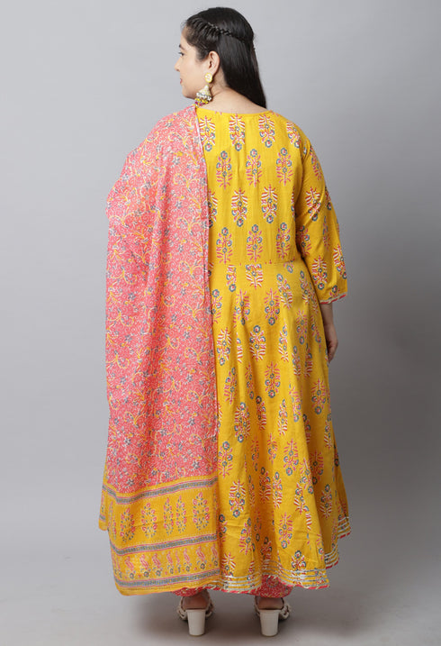 Pure Cambric Cotton Embroidered Plus Size Kurta Set With Dupatta