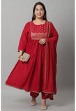 Rayon Embroidered Kurta Set With Dupatta