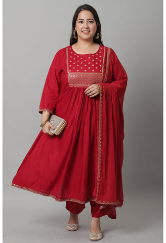 Rayon Embroidered Kurta Set With Dupatta