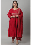 Rayon Embroidered Kurta Set With Dupatta