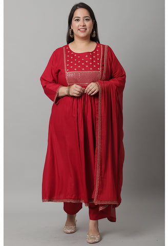 Rayon Embroidered Kurta Set With Dupatta