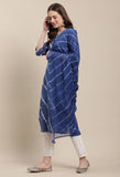 Blue Pure Cambric Cotton Embroidered Kurta Set With Dupatta