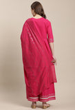 Magenta Pure Cambric Cotton Embroidered Kurta Set With Dupatta