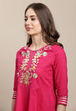 Magenta Pure Cambric Cotton Embroidered Kurta Set With Dupatta