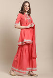 Peach Pure Cambric Cotton Embroidered Kurta Set With Dupatta