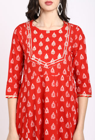 Red  Pure Cambric Cotton Embroidered Kurta Set With Dupatta