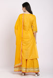 Yellow Pure Cotton Lurex Embroidered Kurta Set With Dupatta