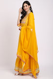 Yellow Pure Cotton Lurex Embroidered Kurta Set With Dupatta