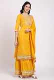 Yellow Pure Cotton Lurex Embroidered Kurta Set With Dupatta