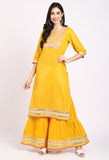 Yellow Pure Cotton Lurex Embroidered Kurta Set With Dupatta