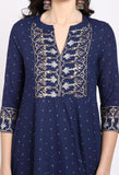 Navy Blue Rayon Floral Embroidered Kurta Set With Dupatta