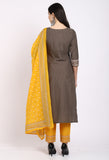 Grey Pure Cambric Cotton Embroidered Kurta Set With Dupatta