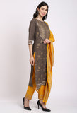 Grey Pure Cambric Cotton Embroidered Kurta Set With Dupatta