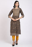 Grey Pure Cambric Cotton Embroidered Kurta Set With Dupatta