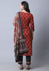 Brown & Black  Pure Cambric Cotton Jaipuri Printed Kurta Set With Dupatta