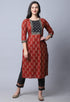 Brown & Black  Pure Cambric Cotton Jaipuri Printed Kurta Set With Dupatta
