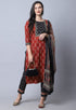 Brown & Black  Pure Cambric Cotton Jaipuri Printed Kurta Set With Dupatta