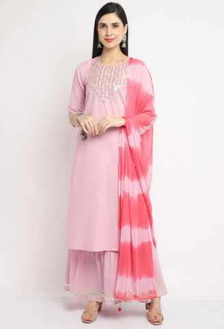 Pure Cambric Cotton Embroidered Kurta Set With Dupatta