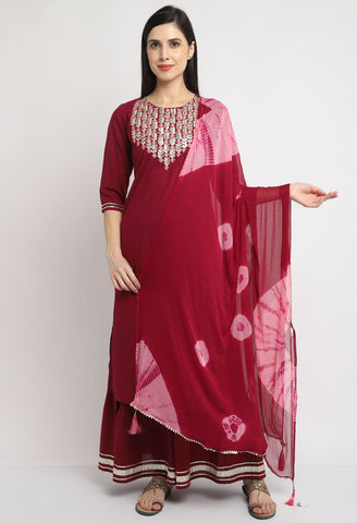 Pure Cambric Cotton Embroidered Kurta Set With Dupatta