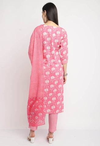 Pure Cambric Cotton Embroidered Kurta Set With Dupatta