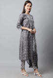 Pure Cambric Cotton Floral Jaipuri Printed & Embroidered Kurta Set With Dupatta