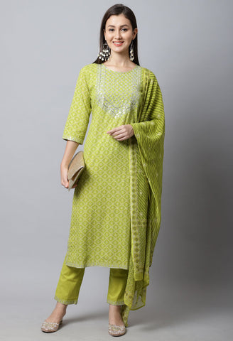 Pure Cotton Jaipuri Printed Kurta Set With Dupatta