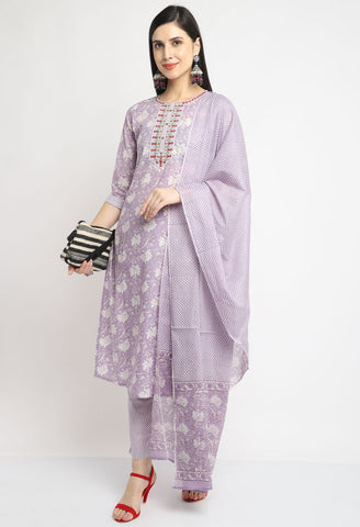 Pure Cambric Cotton Embroidered Kurta Set With Dupatta