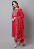 Pure Cotton Zari Weaving And  Embroidered Kurta Set With Dupatta