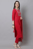 Pure Cotton Zari Weaving And  Embroidered Kurta Set With Dupatta