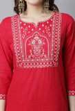 Pure Cotton Zari Weaving And  Embroidered Kurta Set With Dupatta