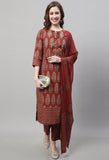 Pure Cotton Jaipuri Printed And Embroidered Kurta Set With Dupatta