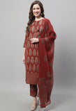 Pure Cotton Jaipuri Printed And Embroidered Kurta Set With Dupatta