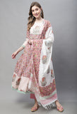 Pure Cotton Jaipuri Printed And Embroidered Kurta Set With Dupatta