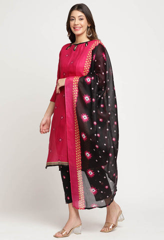 Magenta Cotton Printed Salwar Suit with Dupatta