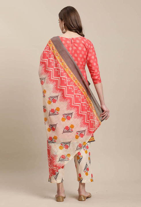 Rajnandini Peach Cotton Blend Printed Salwar Suit