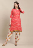 Peach Cotton Printed Salwar Suit with Dupatta