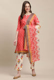 Peach Cotton Printed Salwar Suit with Dupatta
