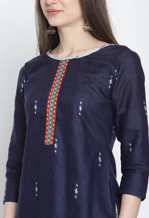 Rajnandini Navy Blue Cotton Blend Printed Salwar Suit
