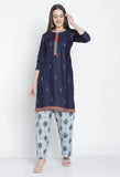 Navy Blue Cotton Printed Salwar Suit with Dupatta