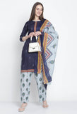 Navy Blue Cotton Printed Salwar Suit with Dupatta