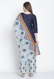 Navy Blue Cotton Printed Salwar Suit with Dupatta