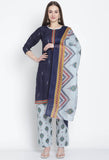 Navy Blue Cotton Printed Salwar Suit with Dupatta