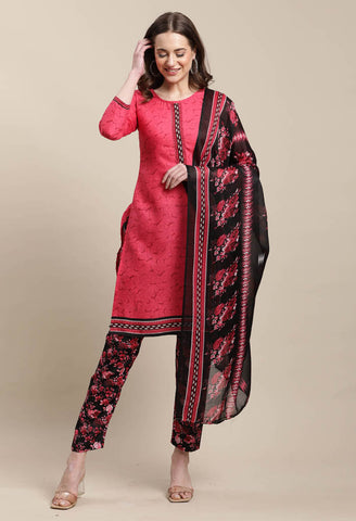 Pink Cotton Printed Salwar Suit with Dupatta