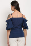 Navy Blue Polyester Solid Top