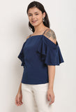 Navy Blue Polyester Solid Top