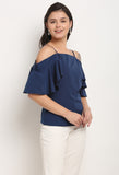 Navy Blue Polyester Solid Top