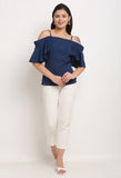 Navy Blue Polyester Solid Top